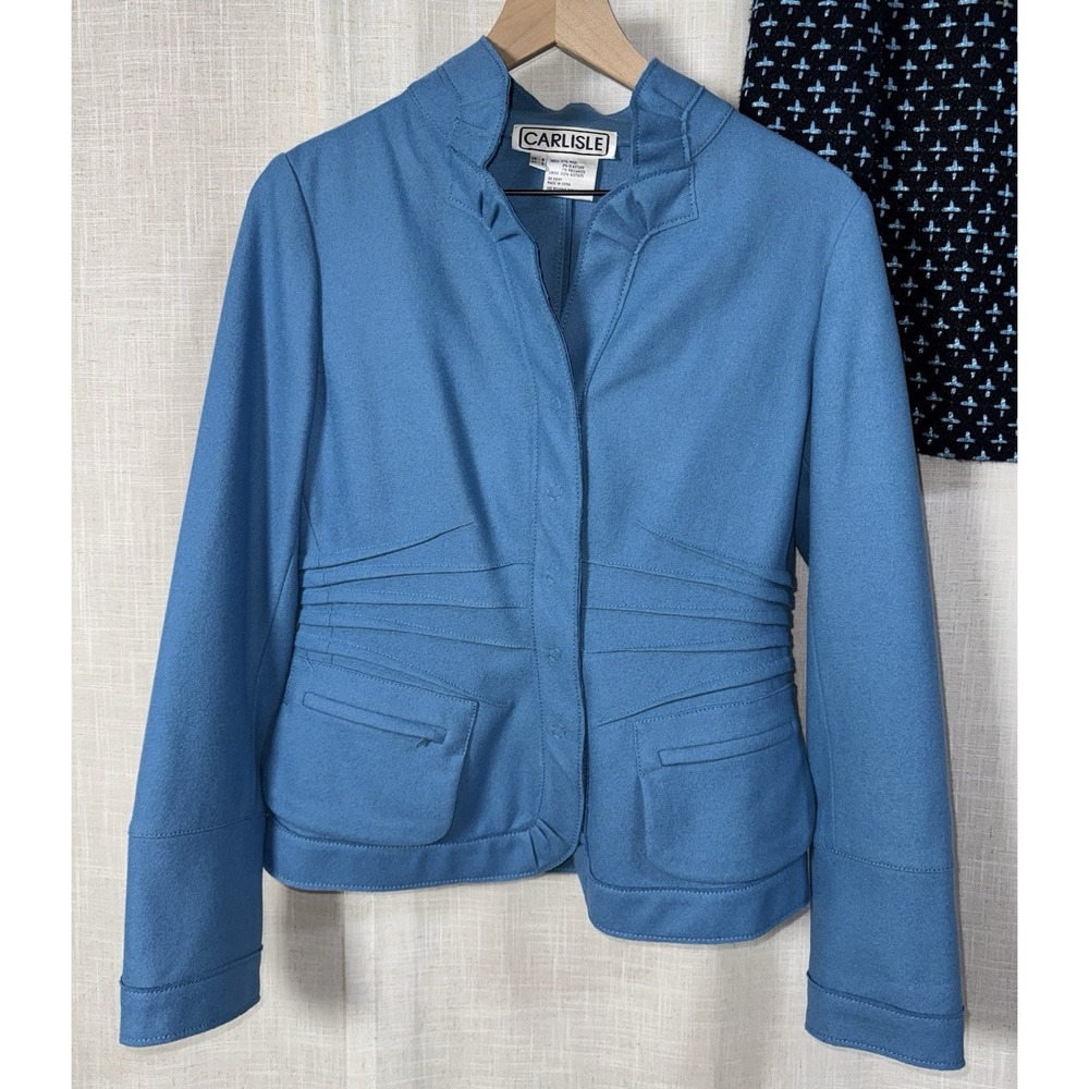 Vintage Carlisle Suit Set Sz 4 6 Blue Wool Blend Tweed Blazer Jacket Skirt - Picture 2 of 15